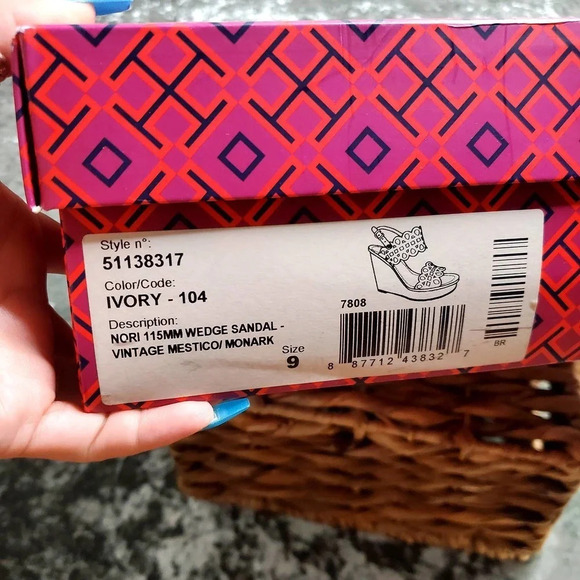 Tory Burch Nori Laser-Cut 115MM Wedge Sandal in Ivory - Picture 13 of 13